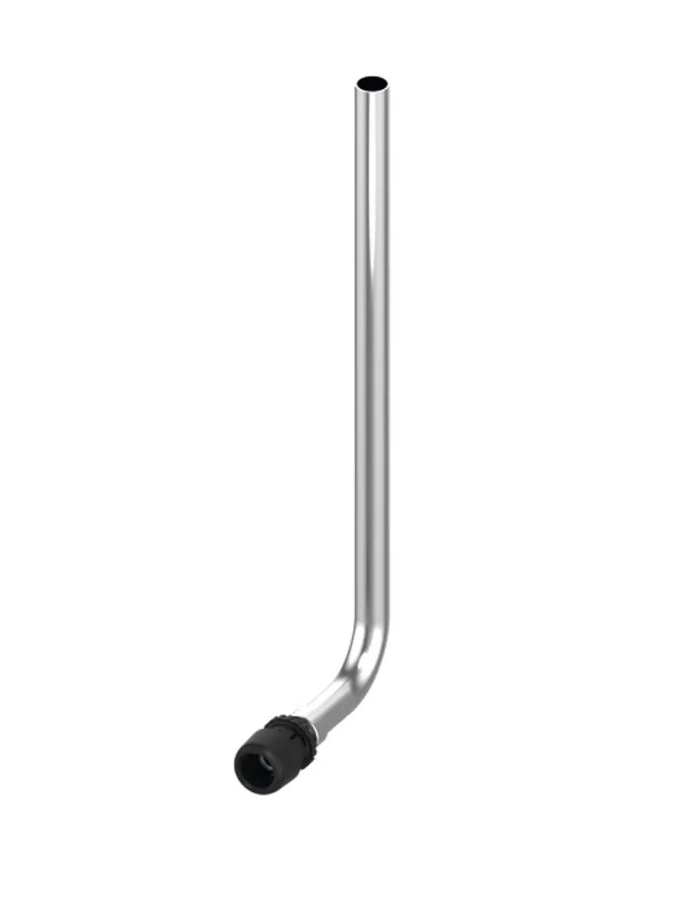 TECE-Produkt mit langem, glänzendem Metallrohr, das an einem Ende einen schwarzen Anschluss hat. Rohr verläuft in einem leichten Winkel.